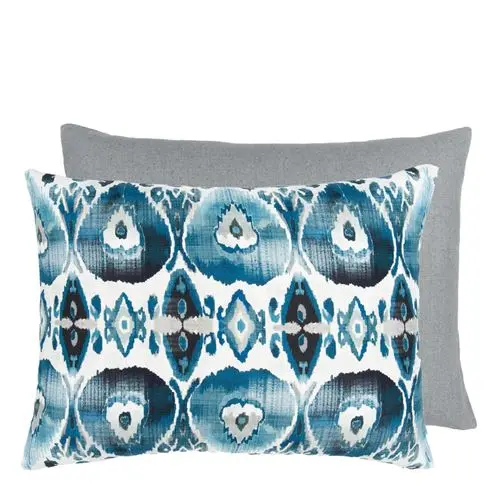 William Yeoward ASTASIA in navy-Ikat block print floral pillow cover