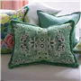 Rose De Damas Jade Embroidered Cotton Cushion