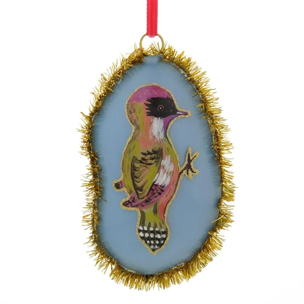 Nathalie Lete Glass Woodpecker Christmas Ornament Designers Guild